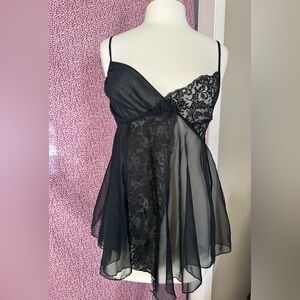 Vintage Victoria's Secret Black Lace Babydoll dress size small